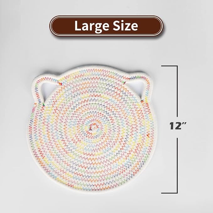 12" Pure Cotton Trivets Set with 0.35" Thick (3 Pcs, Grey) | Tightly Woven, Machine Washable, Heat Resistant, Large, Cute Cat Kitchen Accessories for Hot Dishes Pots Pans, Decor, Gift