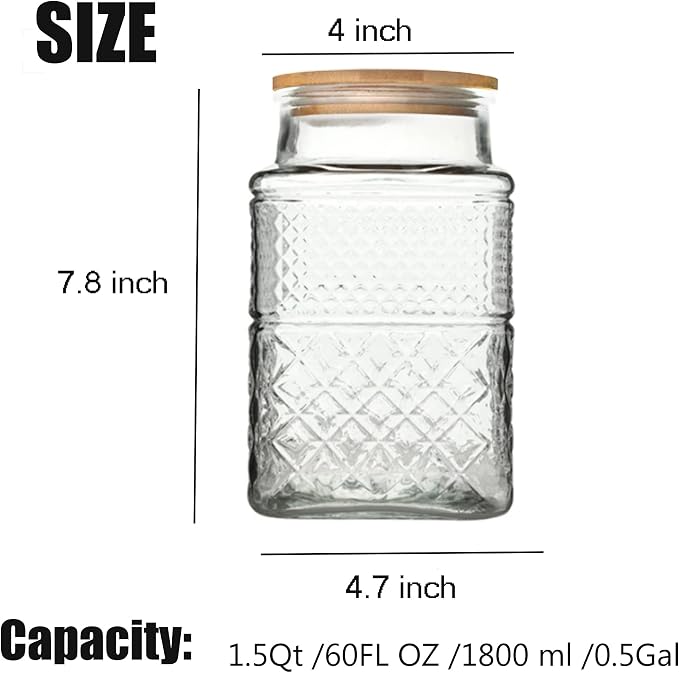 Large Glass Storage Jar, 60 FL OZ Glass Food Storage Containers with Bamboo Lid, Kitchen Laundry Room Organization Jar for Cookies Coffee Flour Sugar Laundry Pods Detergent Airtight Glass Jars | Kitchen Pantry Thick Glass Container for Flour Sugar Cook...