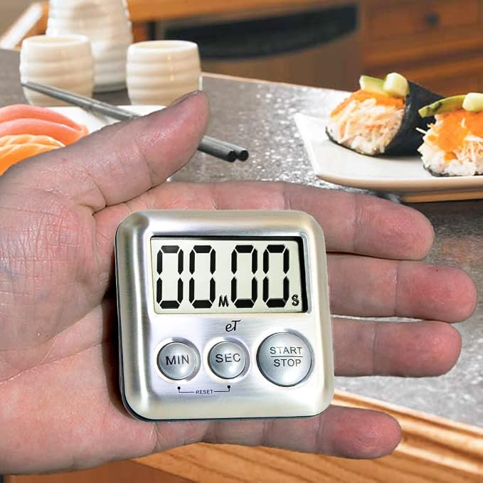 Elegant Digital Kitchen Timer Stainless Steel - Loud Alarm - Model Silver