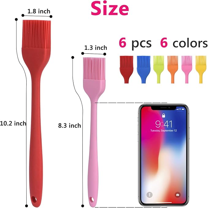 Hhyn Silicone Basting Brush Set 6 Pack, 2 Large & 4 Small | Heat Resistant Pastry Brushes Spread Oil Butter Sauce for BBQ Grill Barbeque Kitchen Baking Cooking Pastries
