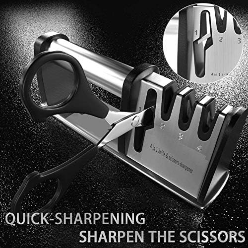 Knife Sharpeners, Kitchen Blade and Scissors Sharpening Tool, Professional Manual Knife Sharpener for Kitchen Knife, 4 in 1 Chef's Kitchen Knife Accessories