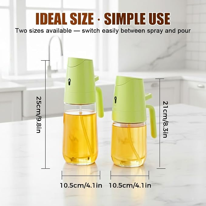 AIIONP 2 in 1 Glass Oil Sprayer & Dispenser, 2026 Premium Olive Oil Dispenser Bottle for Kitchen, Food-grade Oil Spray Bottle for Cooking, Air Fryer, Frying, BBQ (Green-300)