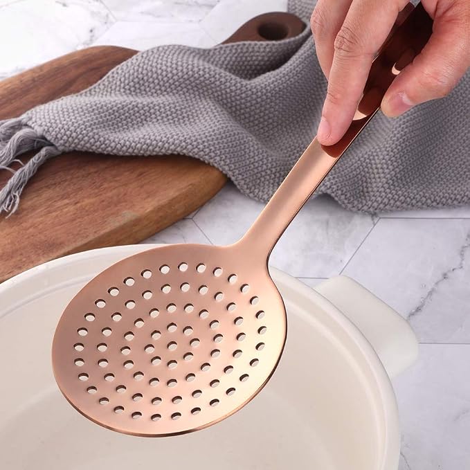 Skimmer Spoon, BuyGo Rose Gold Slotted Spoon Strainer Ladle Stainless Steel Cooking Utensil, Comfortable Grip Design