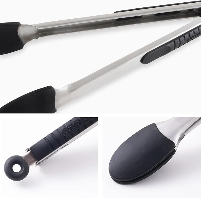 Messermeister Silicone Coated Locking Tongs, 12” - Black - Stainless Steel Rivet & Non-Slip, Silicone Tip & Handle - Heat Resistant Up to 430 Degrees Fahrenheit - Dishwasher Safe