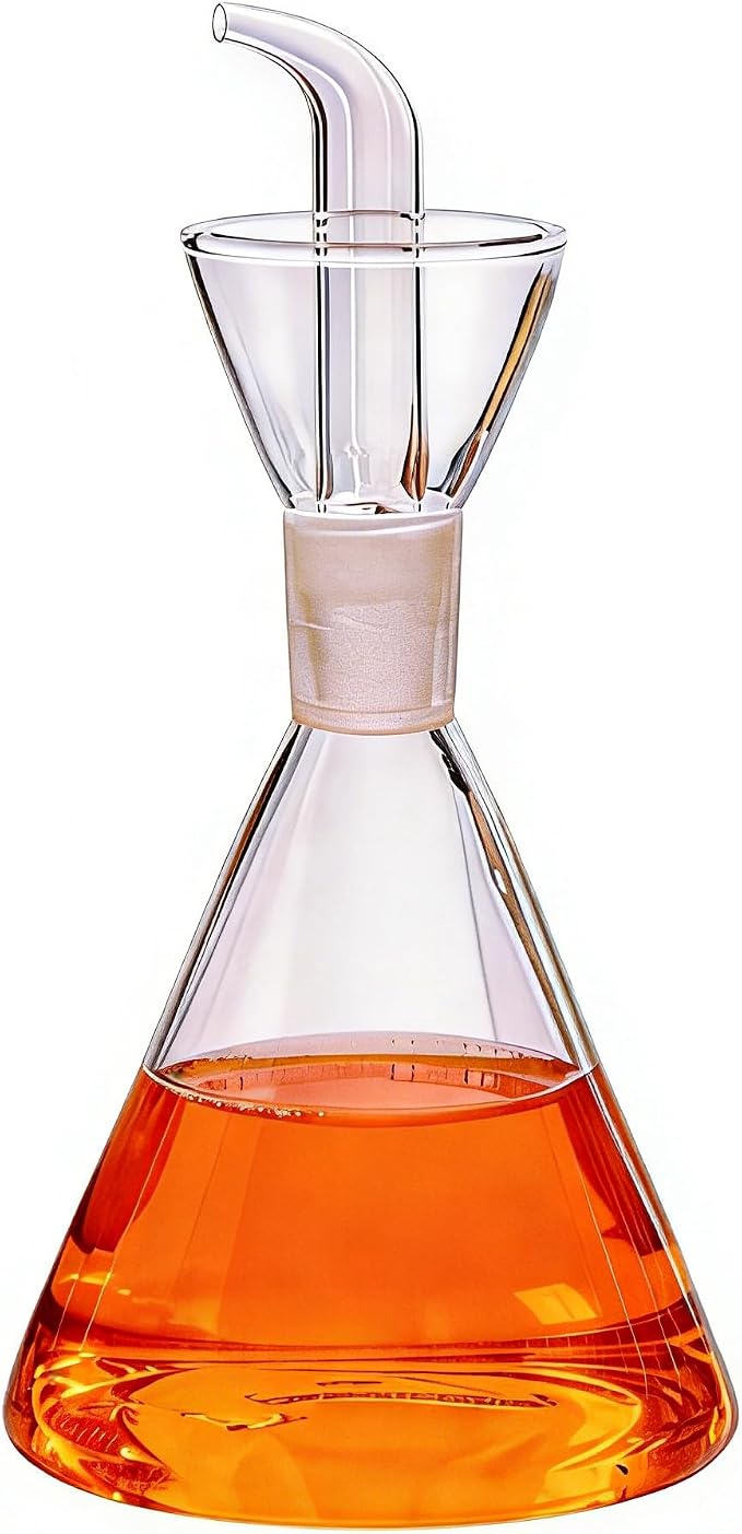 ELETON Conical Borosilicate Glass Olive Oil Dispenser – Non Drip Oil Bottle for Kitchen, Leak Proof Vinegar Cruet, Easy Clean, 12 oz