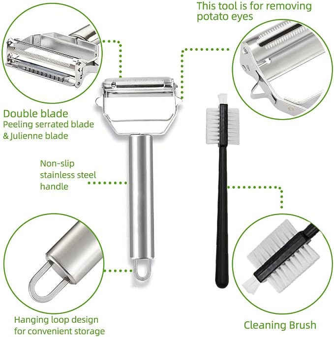 Julienne & Vegetable Peeler,Non-slip Stainless Steel Handle,greate for peeling Carrot, zucchini,Potato,Tomato,Melon and Fruits