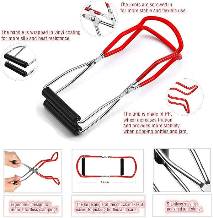Jar Lifter tongs and Canning Rack Set with Canning Funnel,Stainless Steel Funnel Kitchen Jar Funnel Jar Lifter Tongs and Anti-Slip Canning Jar Lifter