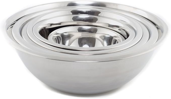 (Set of 6) Mixing Bowls Standard Weight Stainless Steel, Mirror Finish, 3/4, 11/2, 3, 4, 5, and 8 Qt