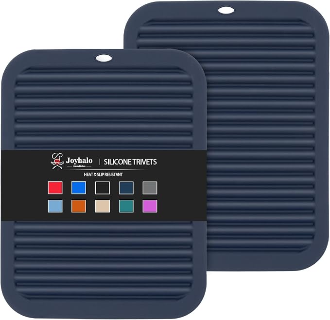 2 Pack Square Trivets for Hot Dishes | 9*12in Silicone Hot Pads for Kitchen,Hot Pots and Pans, Protect Table, Countertops, Heat Resistance to 480°F, Navy