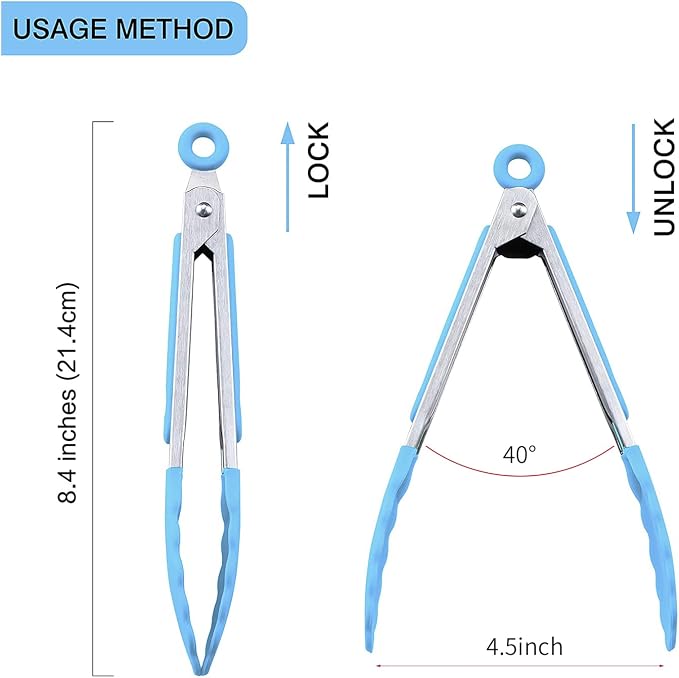 MSY BIGSUNNY Kitchen Food Tongs - 7" Mini Silicone Serving Tongs - Set of 3 (Blue)