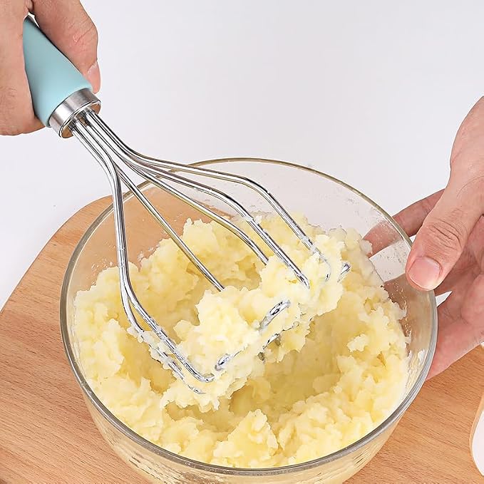 2in1 Potato Masher Kitchen Food Tongs Set - Heavy Duty Stainless Steel Kitchen Tool for Potatoes, Avocados, Beans, or Fruit & Vegetable