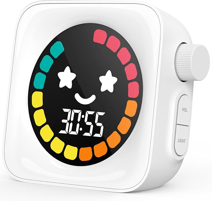 Visual Timer for Kids, 99 Minute Digital Cute Kids Visual Timer Classroom Timer for Homeschool Supplies Study Teaching Time Management Tool Countdown Productivity Timer, White, Colorful Display
