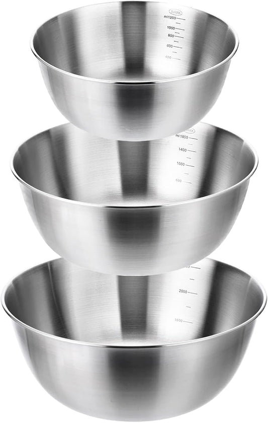 TINSKY 3 Pcs Stainless Steel Mixing Bowls Set Food Grade 304 Metal Nesting Prep Bowls for Kitchen Cooking Baking Salad, Dishwasher Safe (1.5, 2.2, 3.4 Qt)