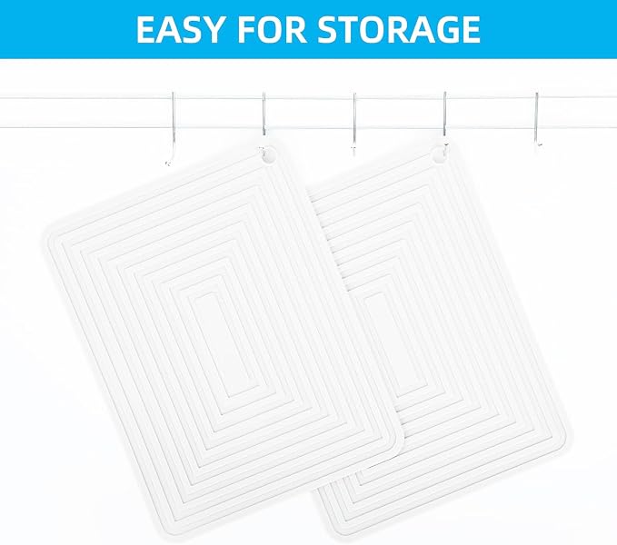Silicone Trivet Mats for Hot Pots & Pans & Dishes, Hot Pads for Kitchen, Multipurpose Heat Resistant Mat for Kitchen Counter, Durable & Flexible Silicone Pot Holders Set 2 Rectangular White