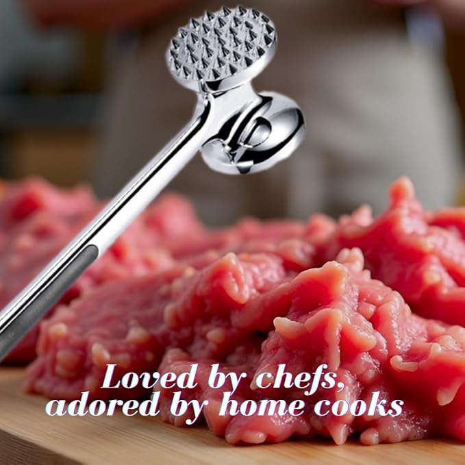 Professional Meat Tenderizer Mallet – InfyniteShores | Double-Sided Stainless Steel | Heavy-Duty 8.6" | Kitchen Tool for Steak Beef, Chicken & More