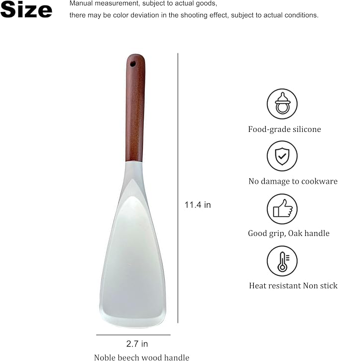 Spatula Spoon and Rice Spoons with Wooden Handle, Food Grade Silicone Great for Cooking, Mixing, Scooper, Scrape, Non stick Heat Resistant (white, cooking set 1 pcs)