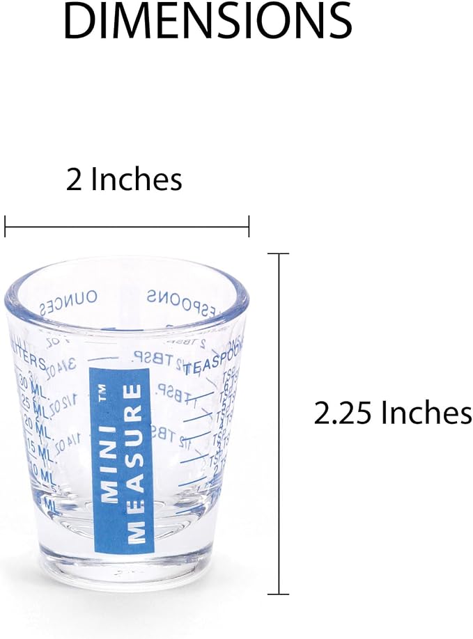 Kolder Mini Measure Heavy Glass, 20-Incremental Measurements Multi-Purpose Liquid and Dry Measuring Shot Glass, Blue, Set of 2
