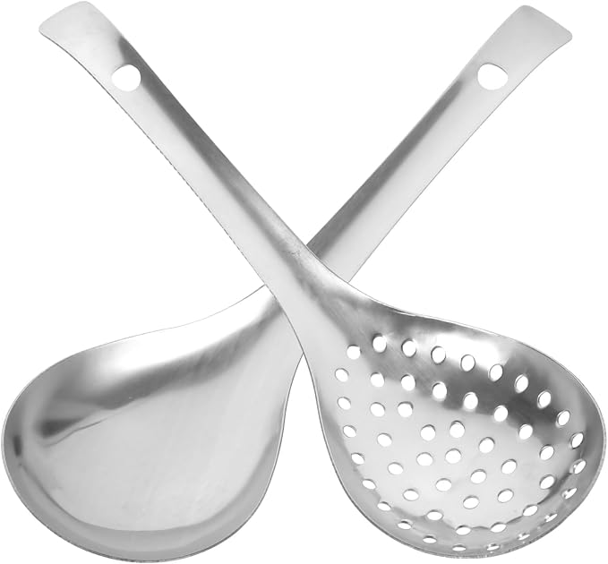 Skimmer Slotted Spoon Stainless Steel Strainer Spoon Skimmer Ladle Skimmer Spoon Set Spider Strainer Colander Metal Slotted Spoon Spider Kitchen Utensil for Cooking Draining Frying