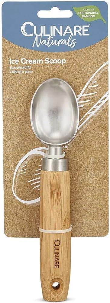 Culinare Naturals C70003 Ice Cream Scoop | Sustainable Bamboo/Stainless Steel | (L)450mm x (W)20mm | Manual Hand Held Ice Cream Serving Tool/Utensil | Metal Scoop/Spoon | Not Dishwasher Safe
