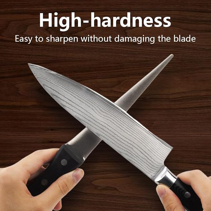 Kota Japan 10.6 in. Professional Diamond Knife Sharpening Rod or Stick with Wooden Handle. Kitchen, Home or Hunting. Master Chef, Hunter or Home Gourmet. Steel Blade Sharpener Honing Rod.