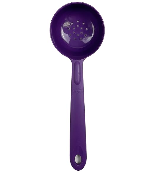 Rite-Size 12 oz. Perforated Round Circle Server Portion Utensil, Copolymer Plastic Heat Resistant Professional Cooking Tool, Purple