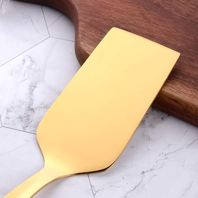 6 Pcs Gold Square End Turner, Stainless Steel Titanium Plated Solid Turner Spatula, Ergonomic Integral Forming Handle-Dishwasher Safe(10.2 inches/26cm)
