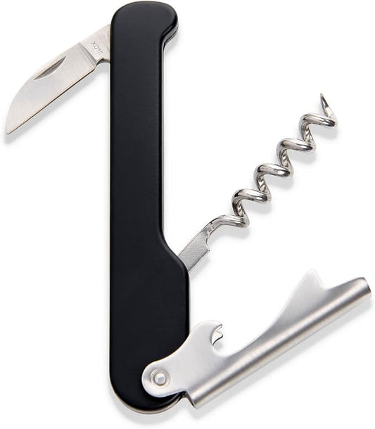 HIC Kitchen Bar Soft-Touch Waiter’s Corkscrew, Non-Slip Grip, Easy Removal For Natural And Synthetic Corks, Built-In Foil Cutter, Wine Accessory