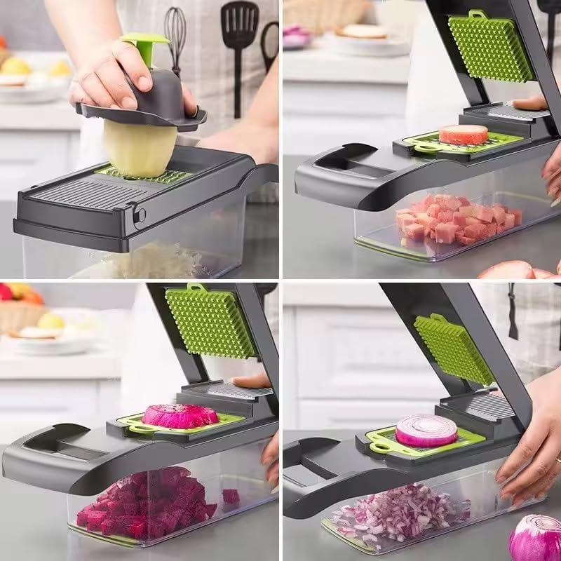 16-in-1 Vegetable Chopper & Slicer - Multifunctional Kitchen Food Cutter for Onion, Salad, Fruit with Adjustable Dicer and Storage Container