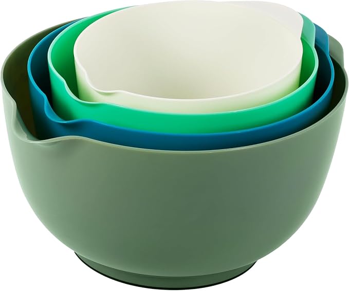 BoxedHome Classic Mixing Bowl Set, Microwave Safe, 3.5 quarts (Army Green) | BPA-Free Plastic,Dishwasher Safe,4-Piece (1.7, 2.5,3.5 & 4.5 Qt),Nesting Bowls for kitchen Baking,Salads,Meal Prep,RV,Camping