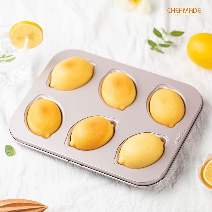 CHEFMADE Muffin Cake pan, 6-Cavity Non-Stick Lemon-Shaped Bakeware for Oven Baking (Champagne Gold)