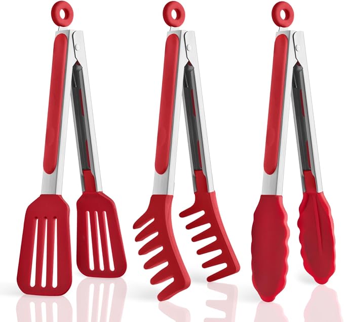 3 Pack Silicone Tongs for Cooking,Maywe Tanso 9 Inch Cooking Kitchen Tongs with Silicone Tips,Nonstick Stainless Steel Tongs for Steak Pie Pizza Pasta Spaghetti Salad BBQ Buffet