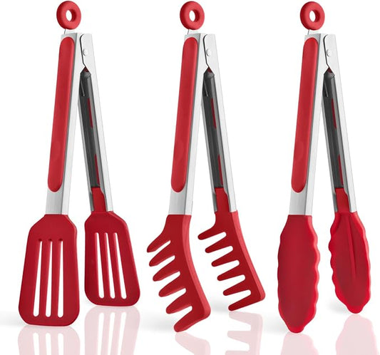 3 Pack Silicone Tongs for Cooking,Maywe Tanso 9 Inch Cooking Kitchen Tongs with Silicone Tips,Nonstick Stainless Steel Tongs for Steak Pie Pizza Pasta Spaghetti Salad BBQ Buffet