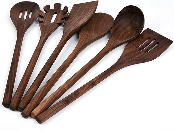 13" Wooden Fish Spatula Slotted Turner - Walnut Wood Kitchen Scraper for Stirring, Mixing, Dividing, Tasting, Turning and Serving Food - Long Handle for Nonstick Cookware