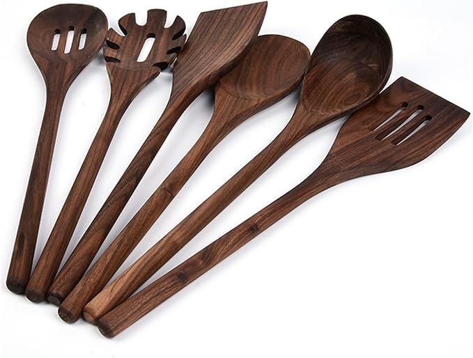 Wooden Spoon for Cooking,13" Walnut Wood Mixing Spoon for Soup Stirring, Nonstick Kitchen Serving Spoons Scooper Cooking Utensil with Long Comfortable Handle Smooth Finish Tableware