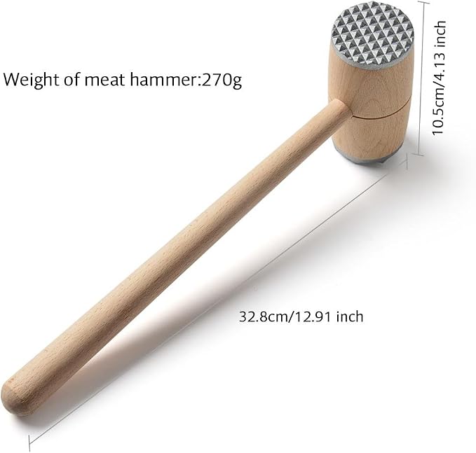 Meat Tenderizer, Wooden Dual-Sided Meat Mallet Kitchen Tool with Aluminum Alloy Heads for Tenderizing, Flattening Pounding Pork, Lamb, Chicken, Steak, Turkey