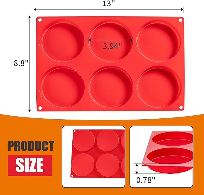 Hamburger Bun Molds 2 Pack Silicone Baking Pans, 4 Inch Muffin Top Pan Egg Sandwish Mold Small Layer Cake Molds Round Disc Pan for Mini Cake, Jumbo Muffin Top, Bun, Custard, Tart, Resin Coaster