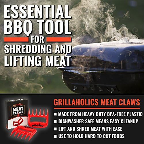 Grillaholics BBQ Meat Shredder Claws - Wolverine Style Ultra-Sharp Blades Quickly Lift Handle & Shred Meats - Best Dishwasher Safe Bear Claw Pulled Pork Meat Shredders in BBQ Grill Accessories (Red)