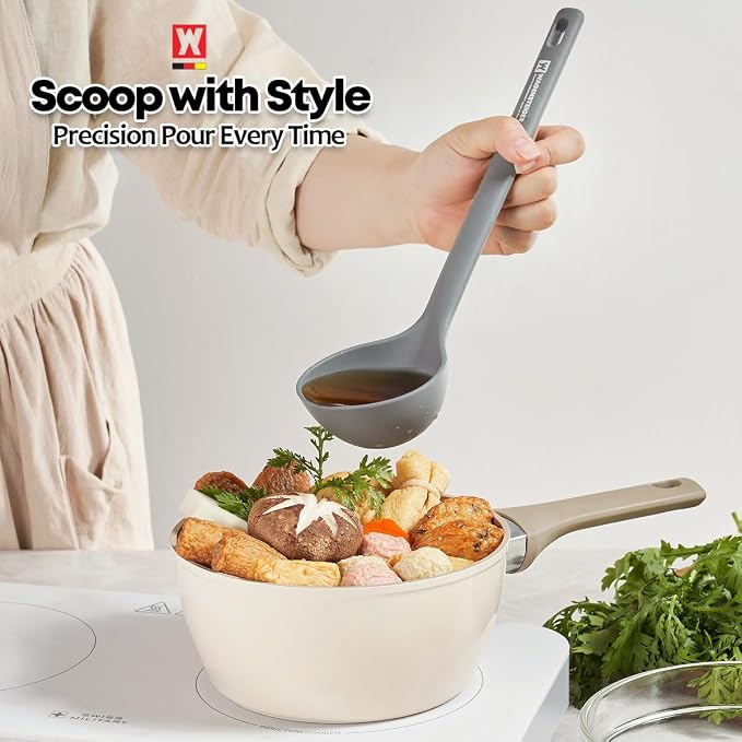 Wagensteiger Dark Gray Silicone Ladle: Heat Resistant with Gentle Head Structure, Non-stick Cookware Safe, Portion Batter, BPA Safe (12.6inch x 3.15inch)