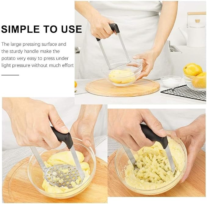 Potato Masher, Stainless Steel Integrated Masher Kitchen Tool & Food Masher/Potato Smasher with Crinkle Cutter, Perfect for Bean, Vegetable, Fruits, Avocado, Meat