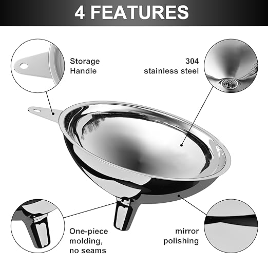 serinar Stainless Steel Large Funnel (5.7"" X 0.55"" Mouth), Metal Funnel for Bottle Filling, Food Funnel for Oil, Juice, Wine, Coffee, Honey, Milk（Without Filter）
