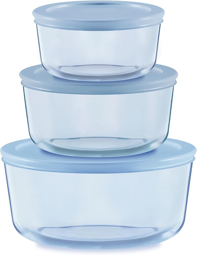 Pyrex Colors Tinted (6-Piece) Small/Medium Round Food Storage Containers | Meal prep containers (2, 4 & 7 cup) with snug fit plastic BPA-free lid, freezer, dishwasher, & microwave safe