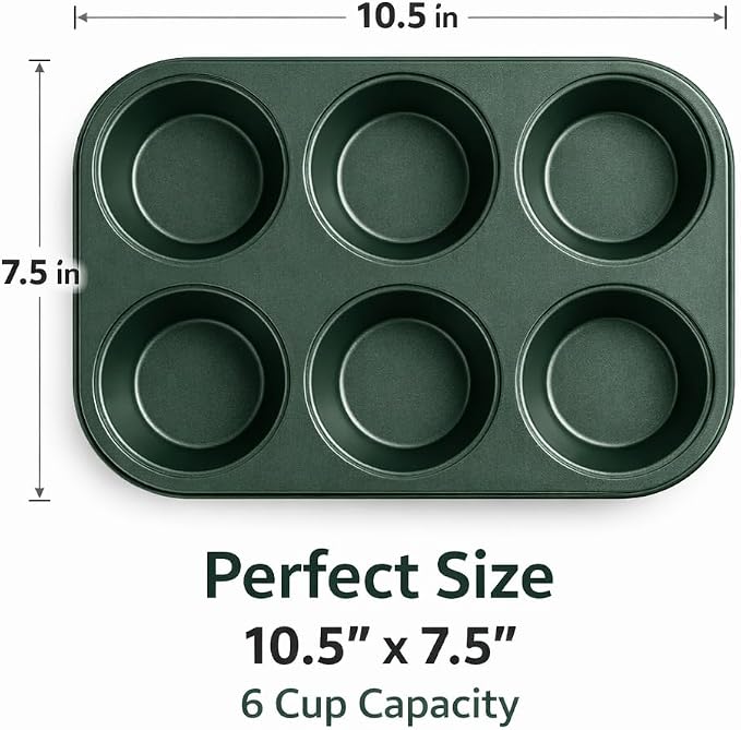 Wee's Beyond Non-Stick Muffin Pan 6 Cup – Easy Release Cupcake Pan 10.5 x 7.5 Inch Carbon Steel Muffin Tray for Baking – Durable Muffin Tins for Cupcakes, Muffins & Mini Cakes – Easy Clean Cupcake Tin