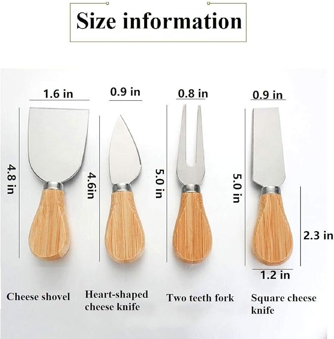 LTWQLing 4-Piece Cheese Knives Set, Stainless Steel Cheese Slicer with Wood Handle for Party Trays and Dinner Table