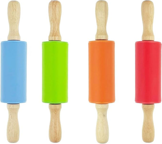 4 Pack Mini Small Rolling Pin 9 Inch Kids Rolling Pin Wooden Handle for Home Kitchen