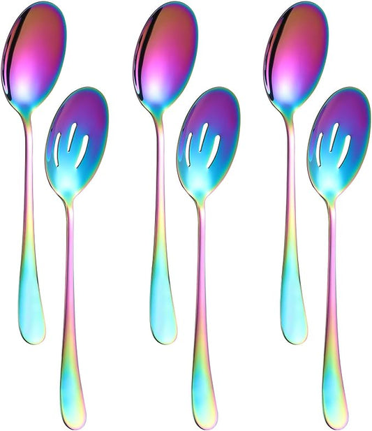 6-Piece Serving Set, 8.7-Inch Stainless Steel Buffet Spoons, Large Utensils for Kitchen, Colorful