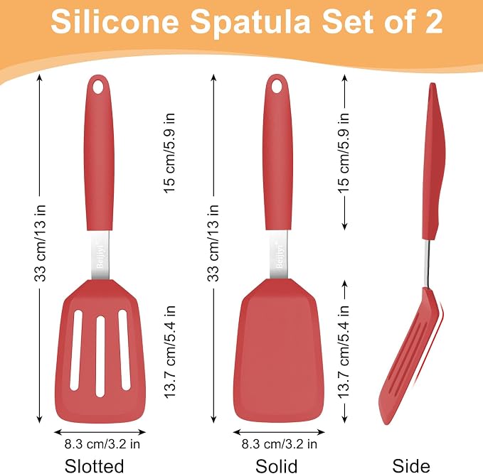 Beijiyi 2 Pack Silicone Spatula Set, Heat Resistant, for Nonstick Cookware | Flipping & Cooking, BPA Free, Flexible, Solid & Slotted Turner, Non-Toxic Kitchen Utensils, Non Scratch, Dishwasher Safe