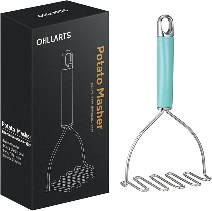 Potato Masher, 10.2 Inch Heavy Duty Stainless Steel Wire Build, Ergonomic Handle, Reinforced Durable Design for Effortless Mashing, Food Grade Dishwasher Safe Kitchen Tool, Blue