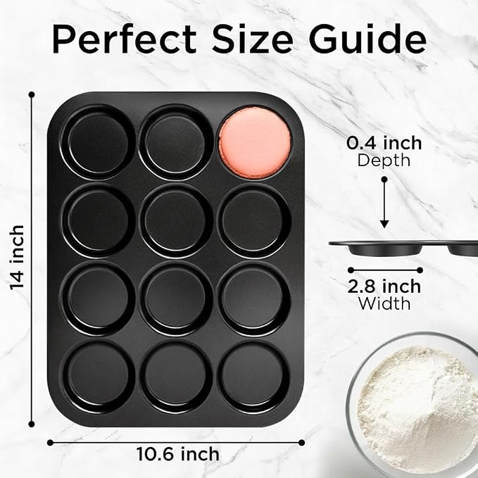 Wrenbury Nonstick Whoopie Pie Pan 12-Cup for Muffin Top - Carbon Steel Shallow Baking Tray for Macarons Cookies Yorkshire Puddings Cornbread & Burger Buns
