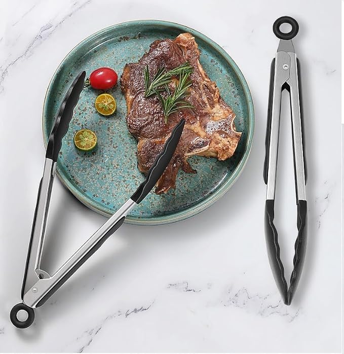 Kitchen Tongs for Cooking Locking Silicone Stainless Steel Buffet Serving Tongs, 7,9 and 12 Inch Non-stick,Heat Resistant 3 Pack