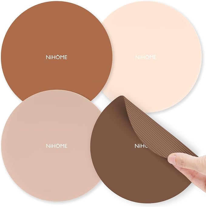 NiHome Silicone Jar Opener Gripper Pads, 6 In for Seniors, Coffee Color,4PC | Textured Back Pattern For Superior Grip, Food-Grade Silicone, Heat-Resistant Multi-Use Kitchen Pad For Jars, Pots, Spoons
